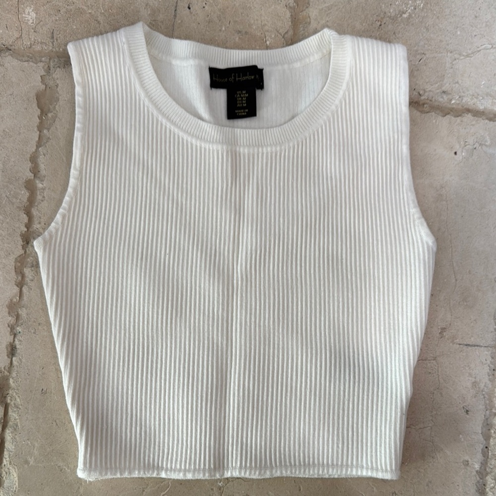 House of Harlow 1960 White Ribbed Tank Top
